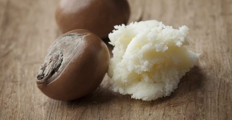 closeup of shea butter and shea nuts